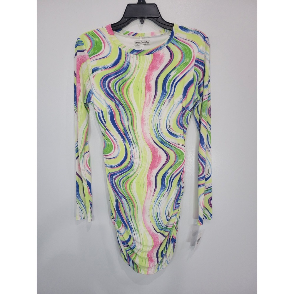 NWT Xtraordinary Womens Small Long Sleeve‎ Multicolor Ruched Dress